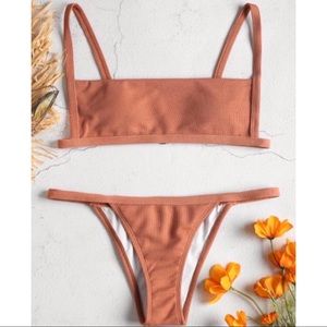 SOLD peach ribbed cheeky swim set